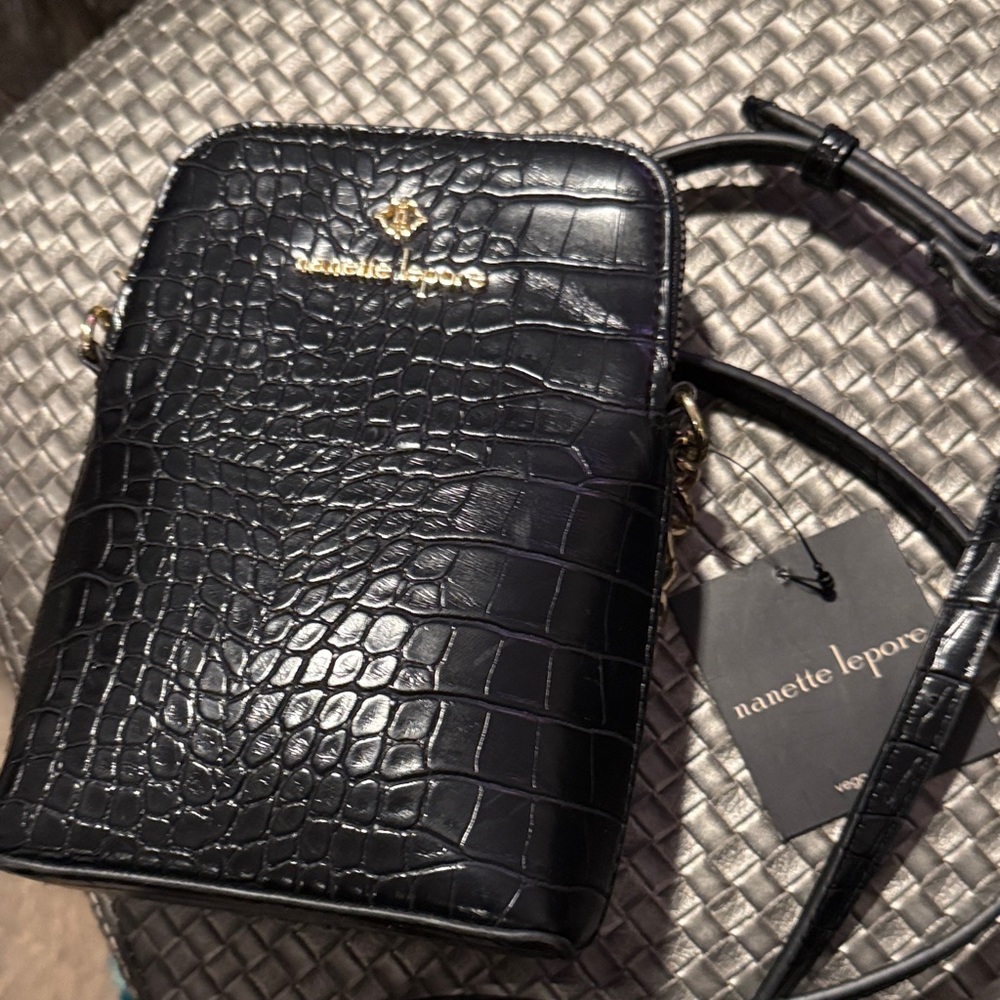 Nanette Lepore Black Croc-Embossed Bag